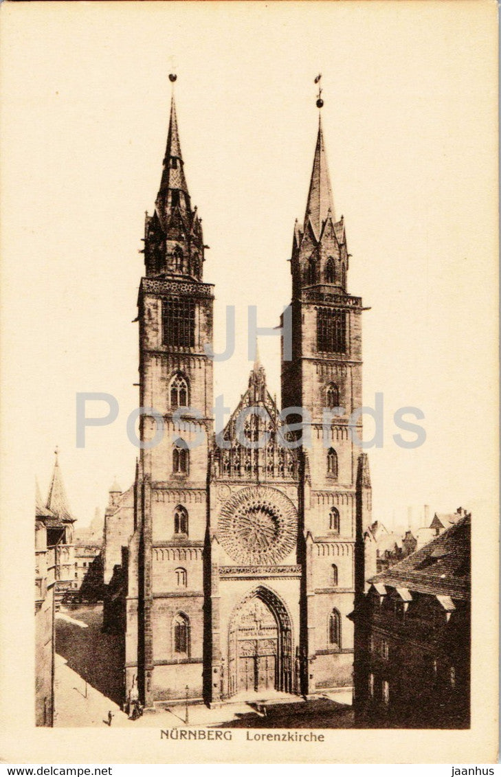 Nurnberg - Nuremberg - Lorenzkirche - church - W. H. D. 2762 - old postcard - Germany - unused - JH Postcards