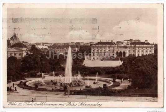 Hochstrahlbrunnen mit Palais Schwarzenberg - Wien - Vienna - Austria - sent from Wien Austria to Estonia Tallinn 1929 - JH Postcards