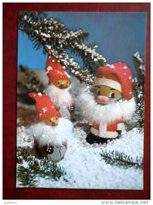 New Year Greeting card - dwarfs - 1989 - Estonia USSR - used - JH Postcards