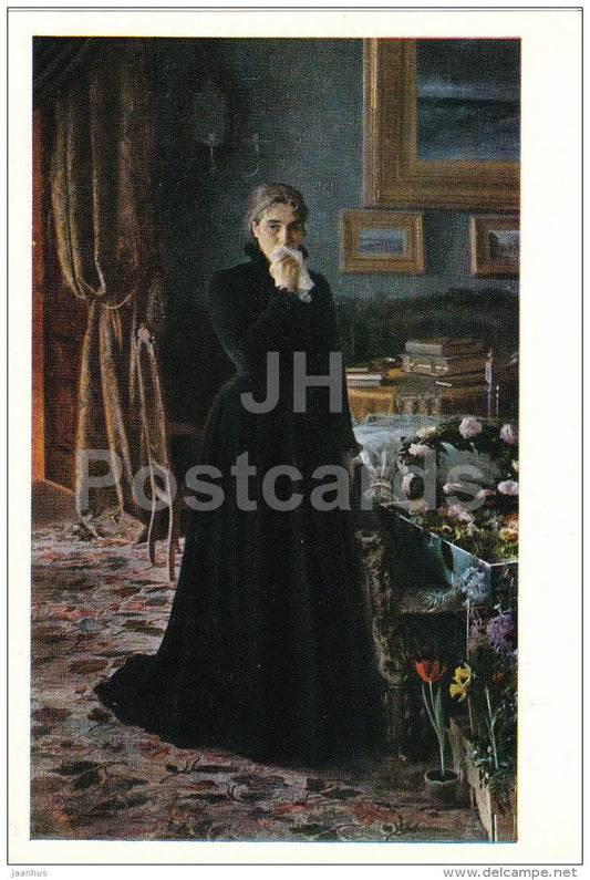 painting by I. Kramskoy - Inconsolable grief , 1884 - woman in black - Russian Art - 1976 - Russia USSR - unused - JH Postcards