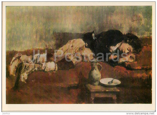 painting by Wilhelm Leibl - Sleepin Savoyard , 1869 - German art - Russia USSR - 1980 - unused - JH Postcards