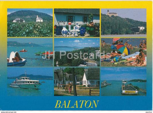 Balaton - beach - passenger boat - multiview - 1997 - Hungary - used - JH Postcards
