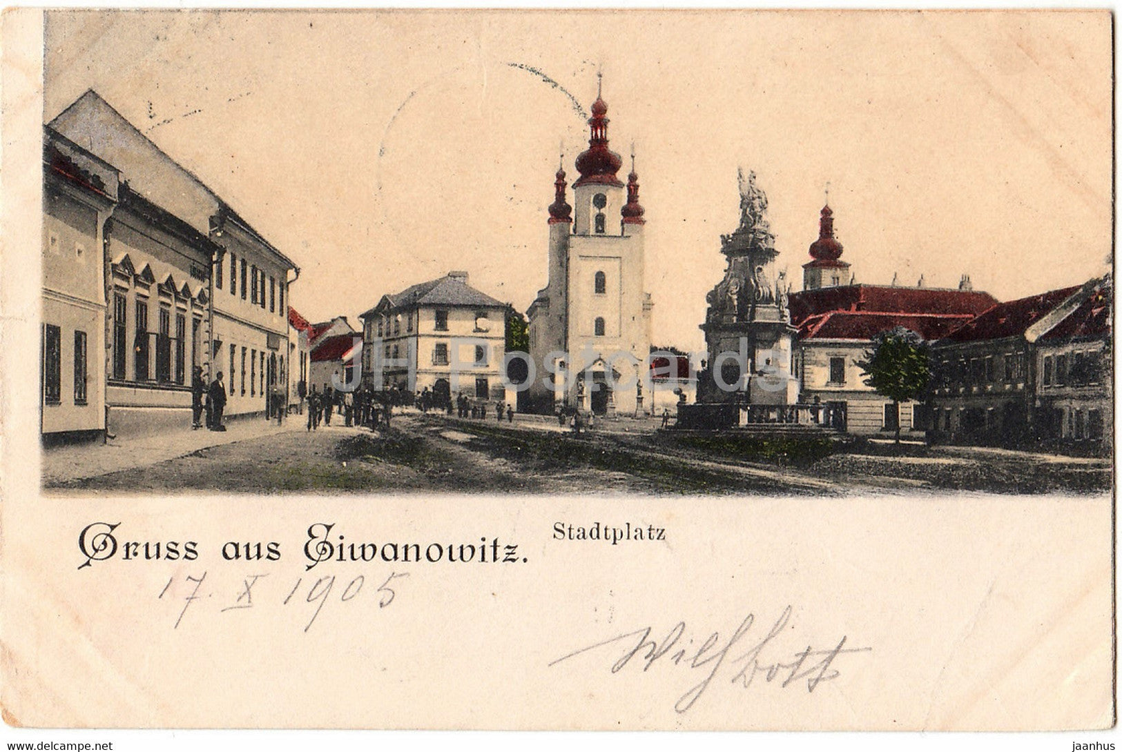 Gruss aus Eiwanowitz - Stadtplatz - old postcard - 1905 - Czech Republic - used - JH Postcards