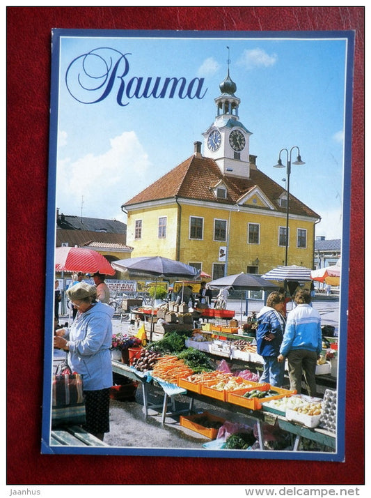 Town Hall - market - Rauma - sent from Finland to Estonia in 1990 - used - JH Postcards