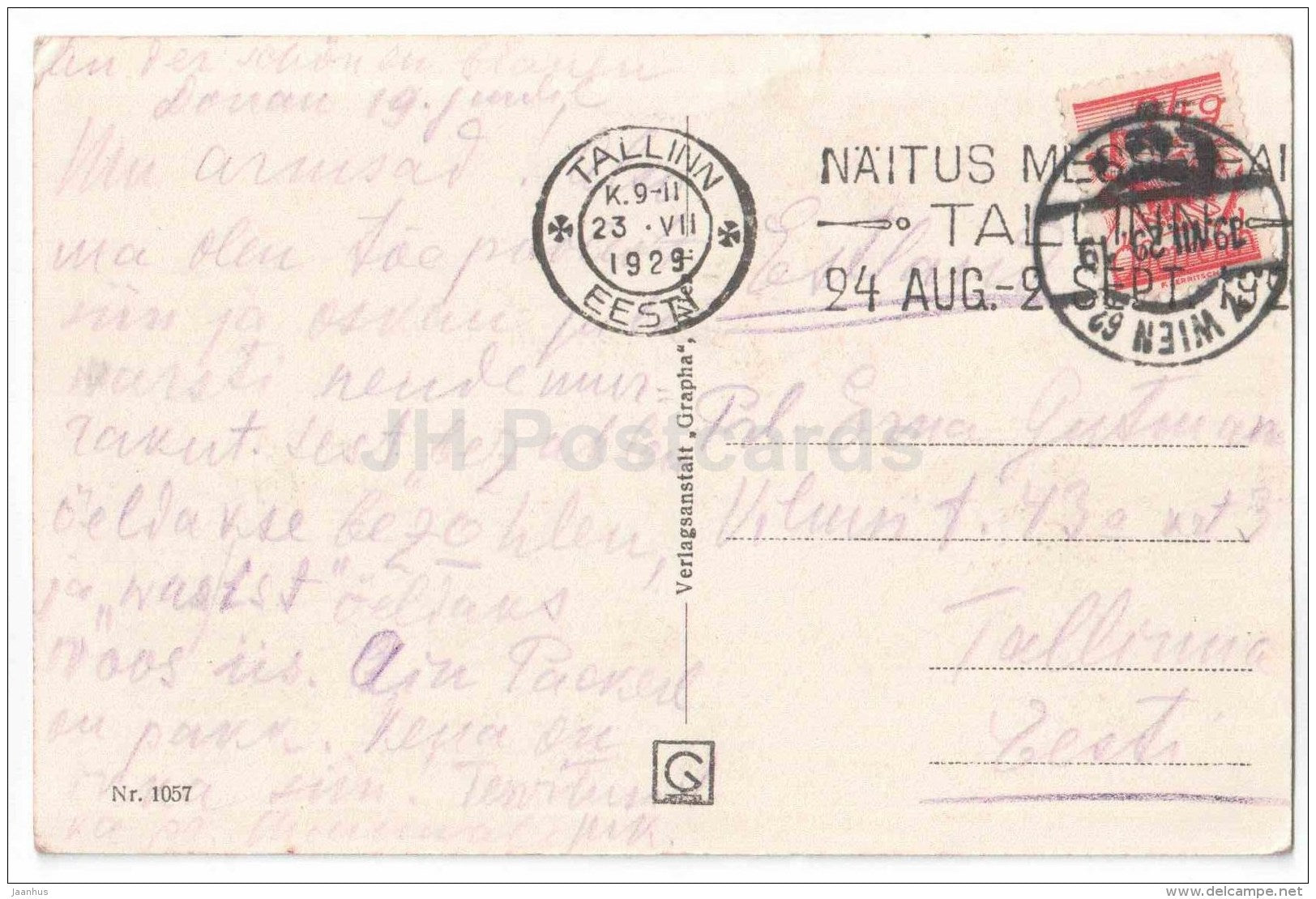 Hochstrahlbrunnen mit Palais Schwarzenberg - Wien - Vienna - Austria - sent from Wien Austria to Estonia Tallinn 1929 - JH Postcards