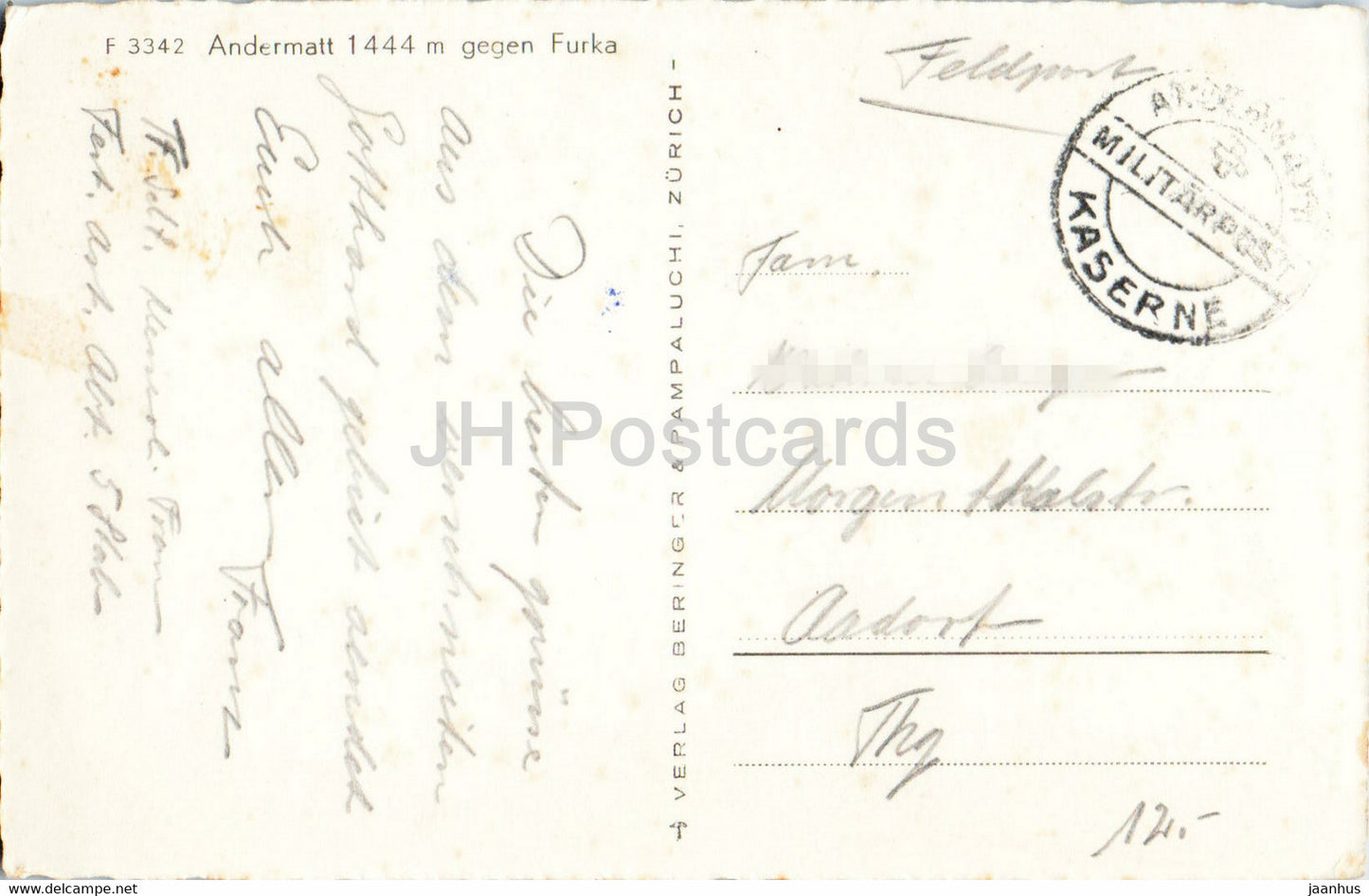 Andermatt 1444 m gegen Furka - 3342 - Feldpost - Militärpost - alte Postkarte - Schweiz - gebraucht