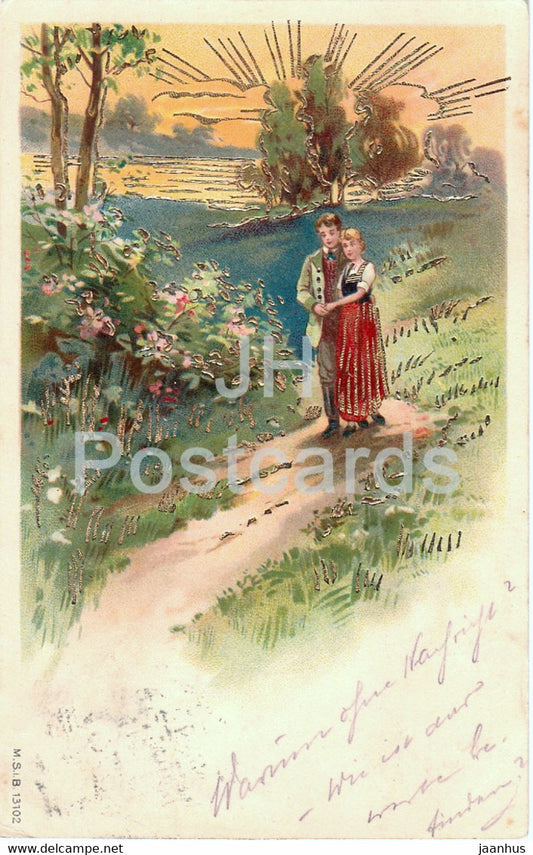 couple - woman and man - illustration - M S i B 13102 - old postcard - 1902 - used - JH Postcards