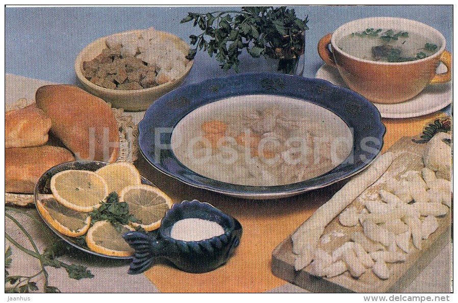 Meat soup with Dumplings - lemon - Soup recipes - 1988 - Russia USSR - unused - JH Postcards