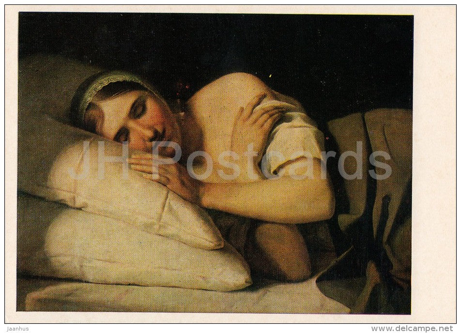 painting by A. Venetsianov - Sleeping Girl , 1840s - Russian art - 1975 - Russia USSR - unused - JH Postcards