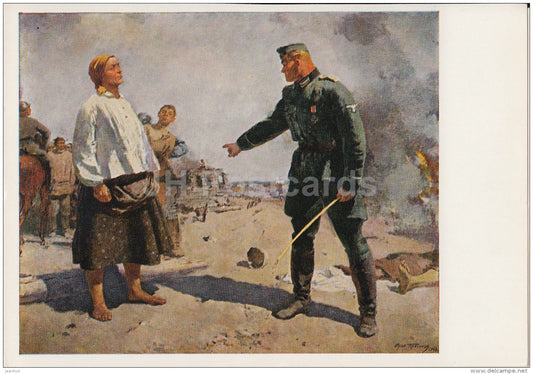 painting by S. Gerasimov - Partisan´s Mother , 1943 - Nazi Germany officer - Russian art - 1976 - Russia USSR - un - JH Postcards