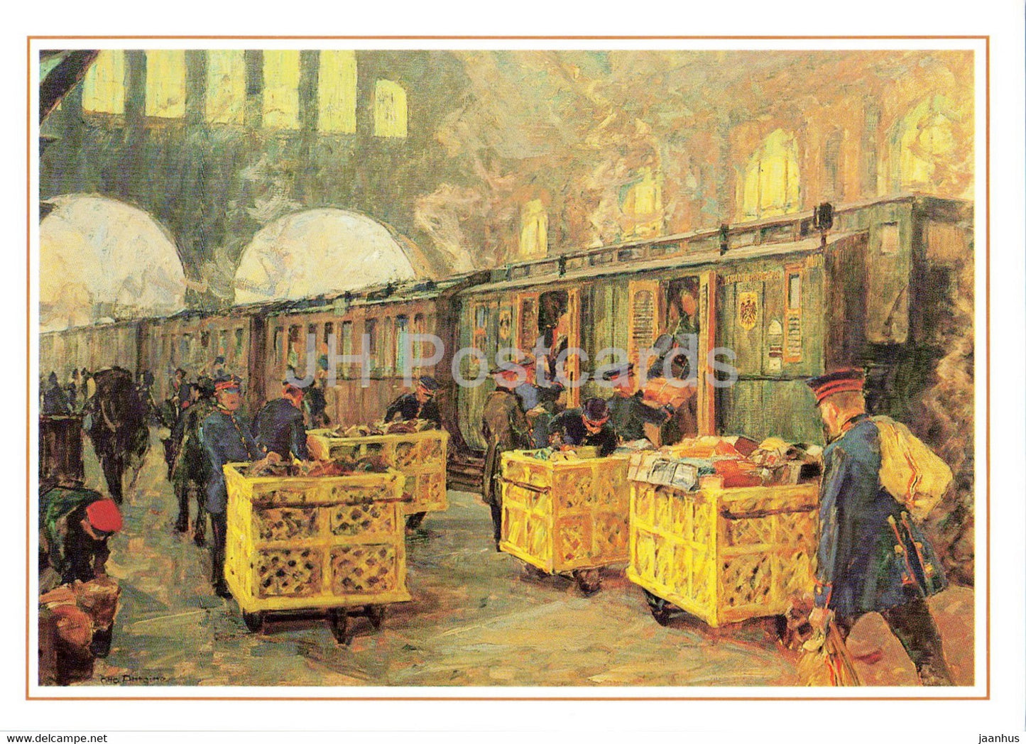 Berlin - Paketpost im Anhalter Bahnhof - railway station - train - painting by Otto Antonie - Germany - unused - JH Postcards