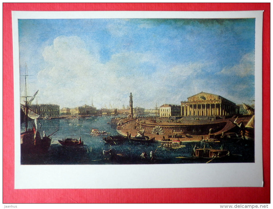 painting by F. Alekseyev - View to the Stock Exchange and the Admiralty from the fortress - russian art - unused - JH Postcards
