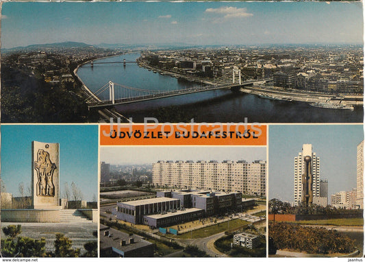Budapest - bridge - monument - architecture - multiview - 1981 - Hungary - used - JH Postcards