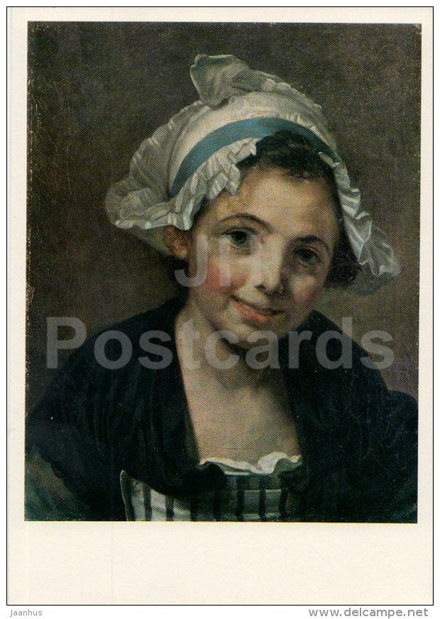 painting by Jean-Baptiste Greuze - Young Girl in a Bonnet - French Art - 1970 - Russia USSR - unused - JH Postcards