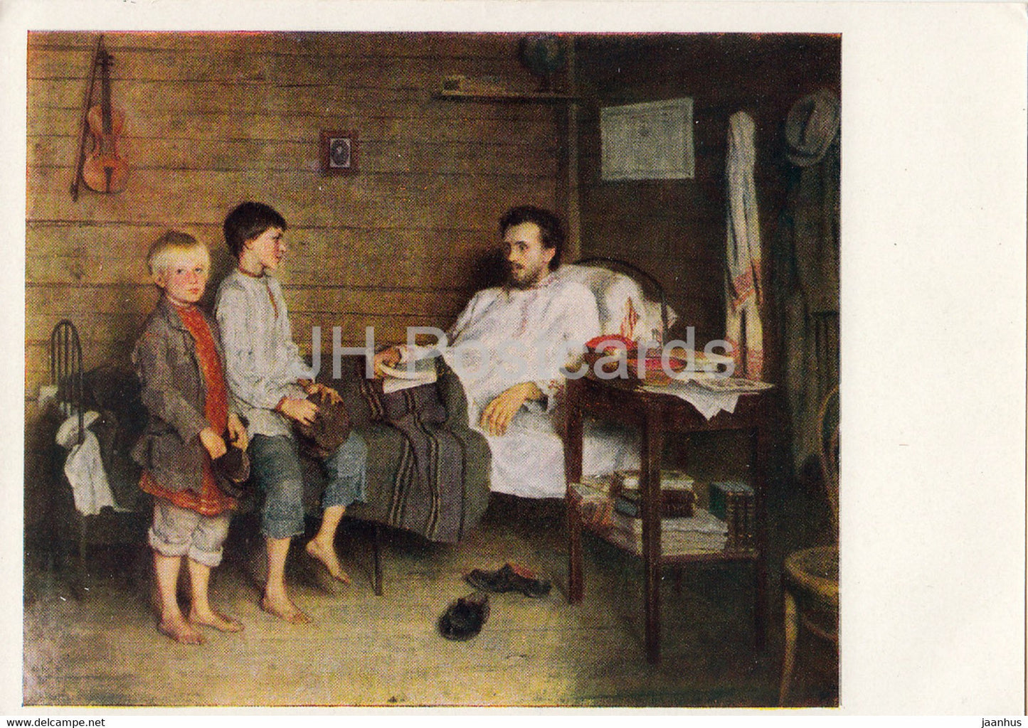 painting by N Bogdanov Belsky - A sick teacher - Russian art - 1964 - Russia USSR - unused - JH Postcards