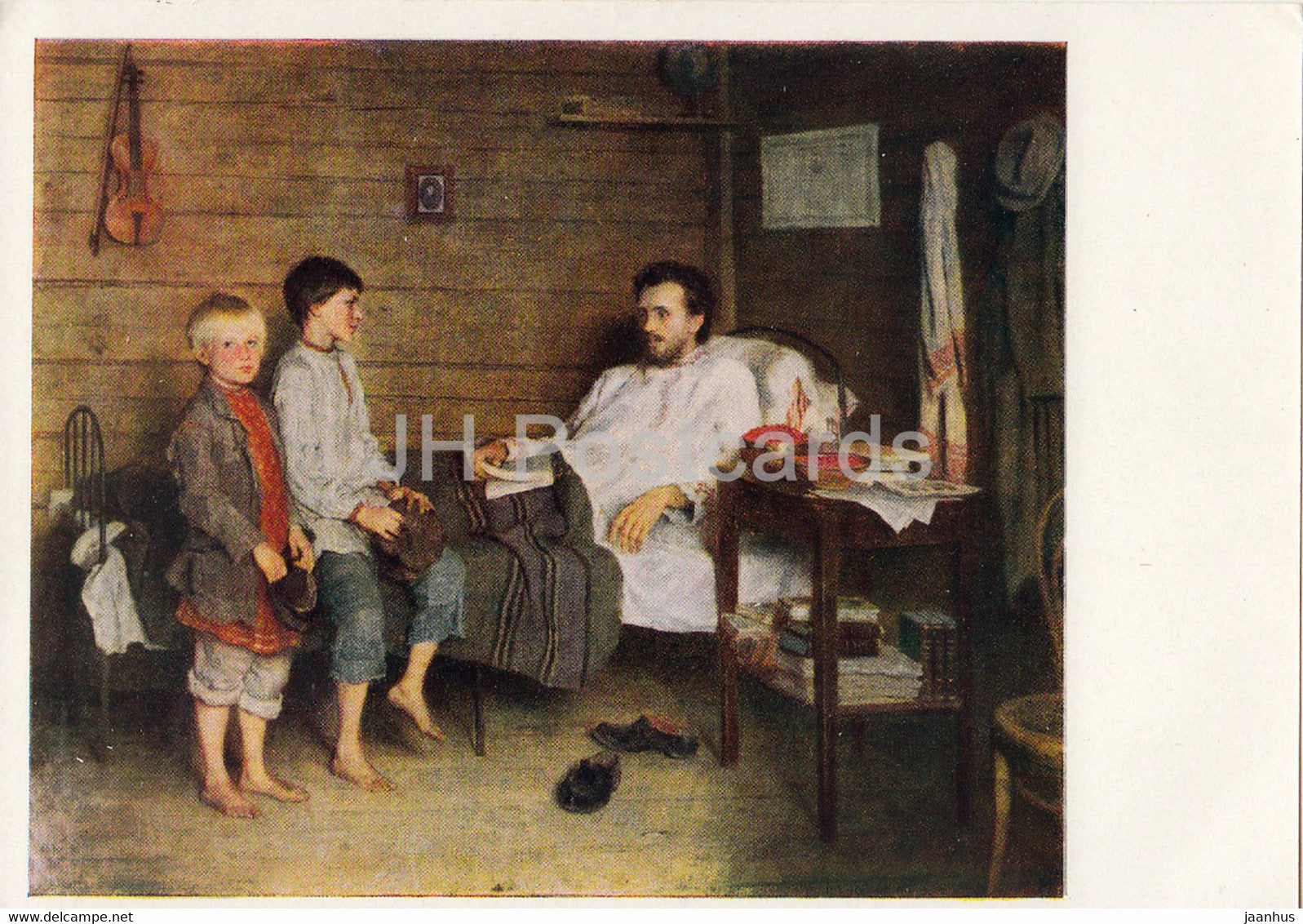 painting by N Bogdanov Belsky - A sick teacher - Russian art - 1964 - Russia USSR - unused - JH Postcards