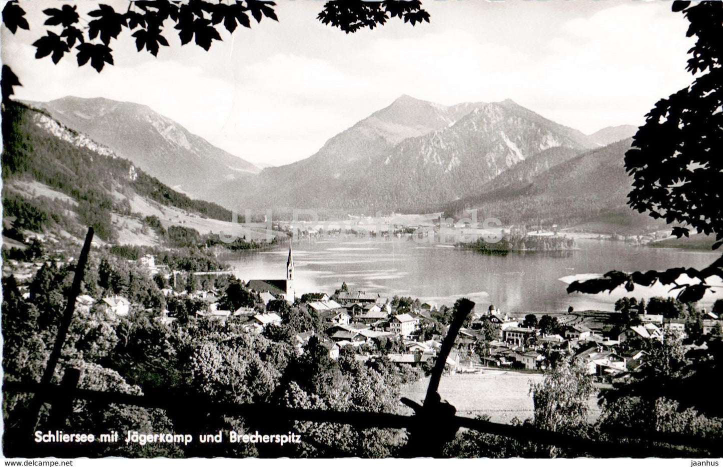 Schliersee mit Jagerkamp und Brecherspitz - old postcard - 1957 - Germany - used - JH Postcards