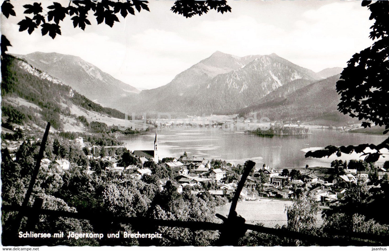 Schliersee mit Jagerkamp und Brecherspitz - old postcard - 1957 - Germany - used - JH Postcards