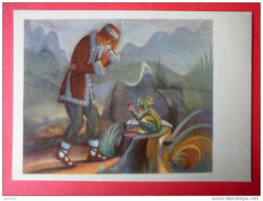 painting by Kazys Simonis - Lad`s Sweetheart , The Frog . 1929 - fairy tale - lithuanian art - unused - JH Postcards