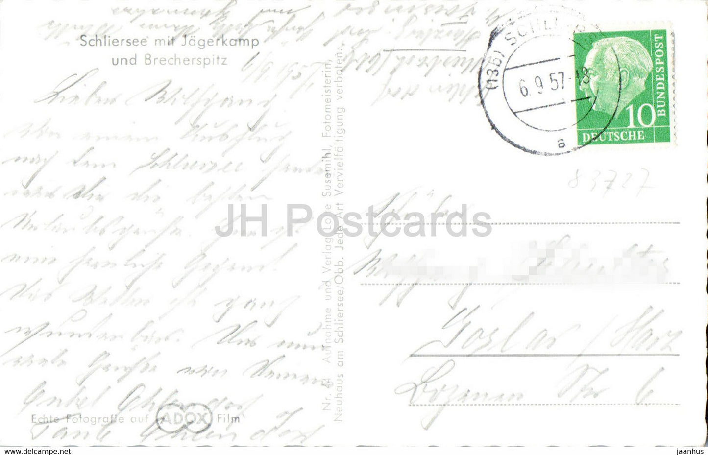 Schliersee mit Jagerkamp und Brecherspitz - carte postale ancienne - 1957 - Allemagne - utilisé