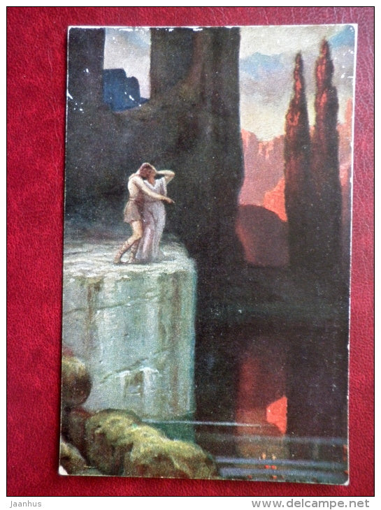 painting by Gd. P v Erlang , so tief soll deine Liebe sein - couple - rock - serie 6158 - old postcard - Germany - JH Postcards