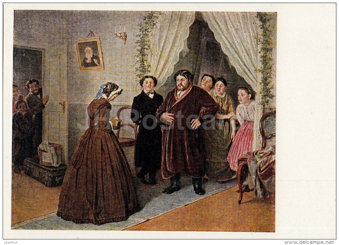 painting by V. Perov - The arrival of a governess in a merchant's house - Russian Art - 1964 - Russia USSR - unused - JH Postcards