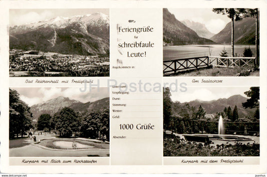 Feriengrusse fur schreibfaule Leute - Bad Reichenhall - Saalachsee - Kurpark - old postcard - 1954 - Germany - used - JH Postcards