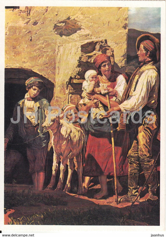 painting by Ferdinand Georg Waldmuller - Das Letzte Kalb - The last calf - baby - Austrian art - Germany - unused - JH Postcards