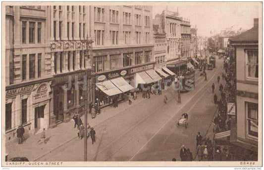 Cardiff - Queen street - tram - Galmorgan - Wales - 56422 - old postcard - unused - JH Postcards