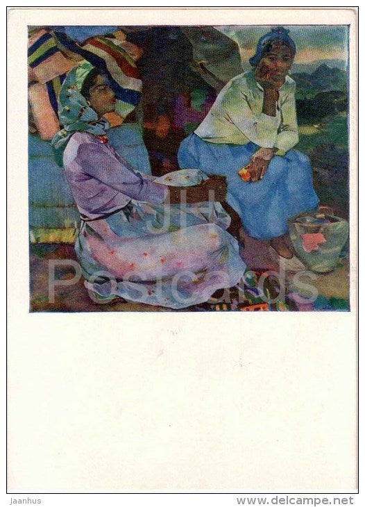 painting by N. Abdurakhmanov - Twilight in the mountains , 1925 - women - russian art - unused - JH Postcards