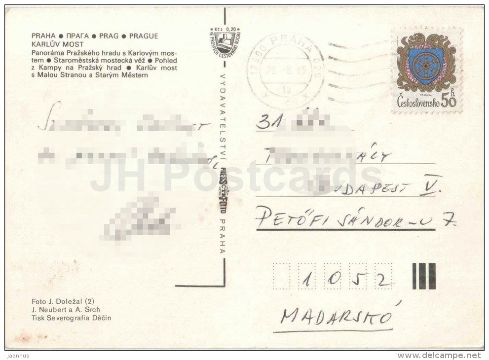 Praha - Prague - Prague Castle - Charles Bridge - Czechoslovakia - Czech - used 1985 - JH Postcards
