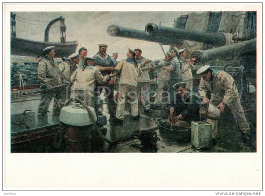 painting by V. Pechatin - After successfully shooting - warship - battleship - Navy - russian art - unused - JH Postcards