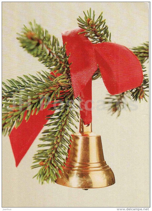 Christmas Greeting Card - 1 - christmas bell - fir - Estonia - used in 1993 - JH Postcards