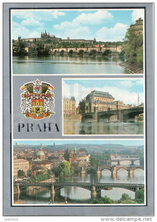 Praha - Prague - Prague castle - Charles bridge - national theatre - 1. May bridge - Czechoslovakia - Czech - unused - JH Postcards