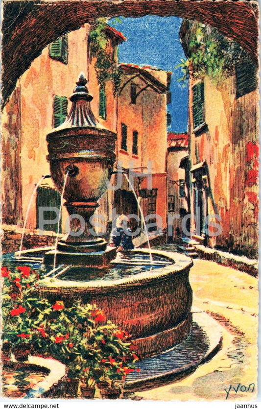 Cote d'Azur - Saint Paul de Vence - La vieille fontaine - illustration - 126 - old postcard - France - unused - JH Postcards