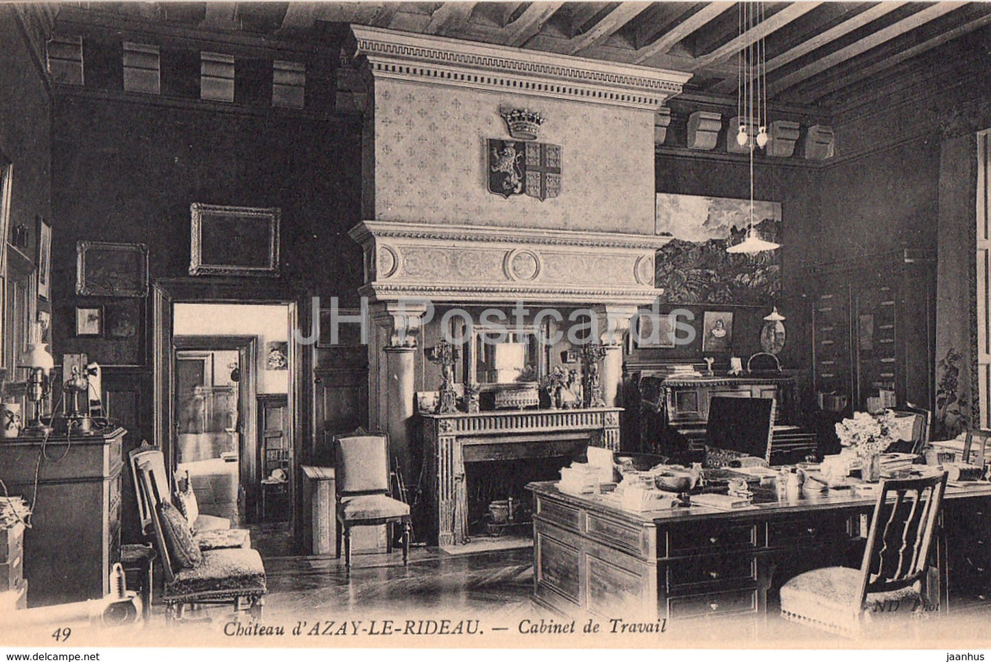 Chateau d' Azay Le Rideau - Cabinet de Travail - castle - 49 - old postcard - France - unused