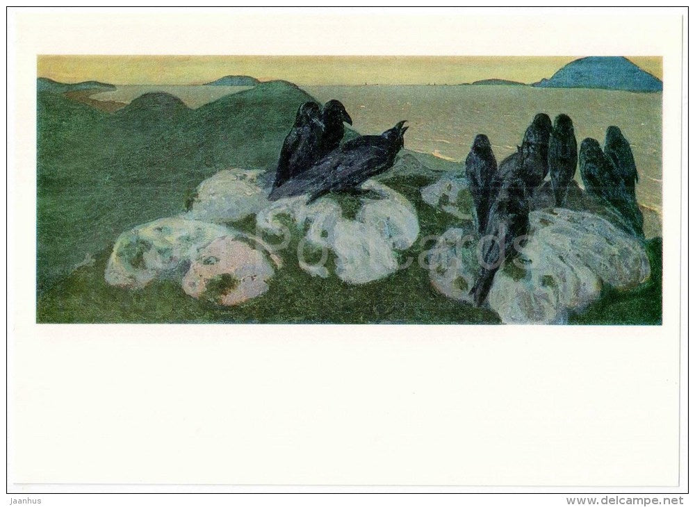 painting by Nicholas Roerich , Carrying Bad Omen , 1901 - raven - large format postcard - russian art - unused - JH Postcards