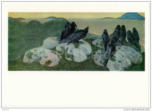 painting by Nicholas Roerich , Carrying Bad Omen , 1901 - raven - large format postcard - russian art - unused - JH Postcards