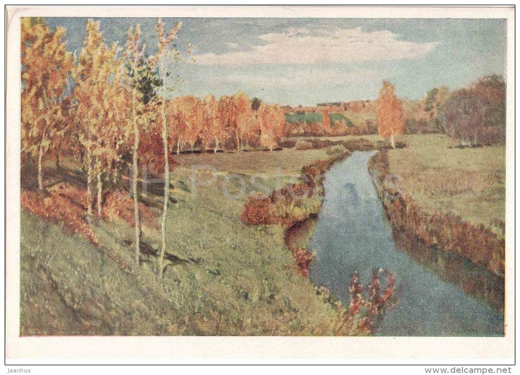 painting by I. Levitan - 1 - Golden Autumn - river - russian art - unused - JH Postcards