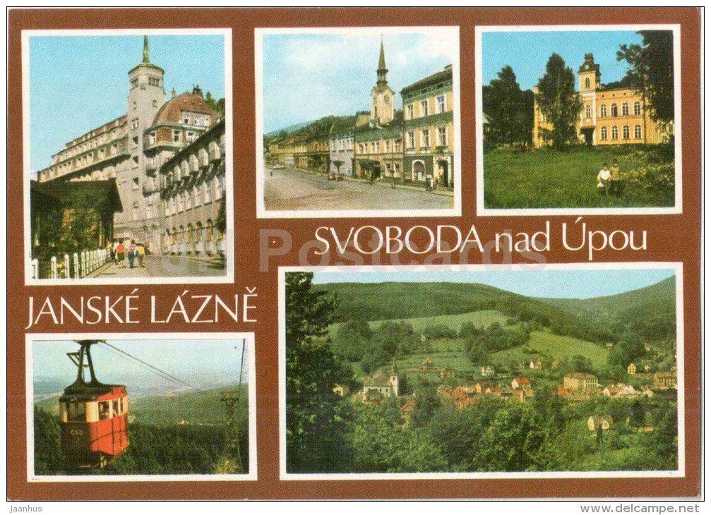 Svoboda nad Upou - Janske Lazne - cable car - spa Jansky dvur - square - Dolni Marsov Czechoslovakia - Czech - used 1978 - JH Postcards