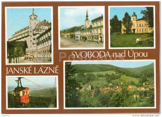 Svoboda nad Upou - Janske Lazne - cable car - spa Jansky dvur - square - Dolni Marsov Czechoslovakia - Czech - used 1978 - JH Postcards