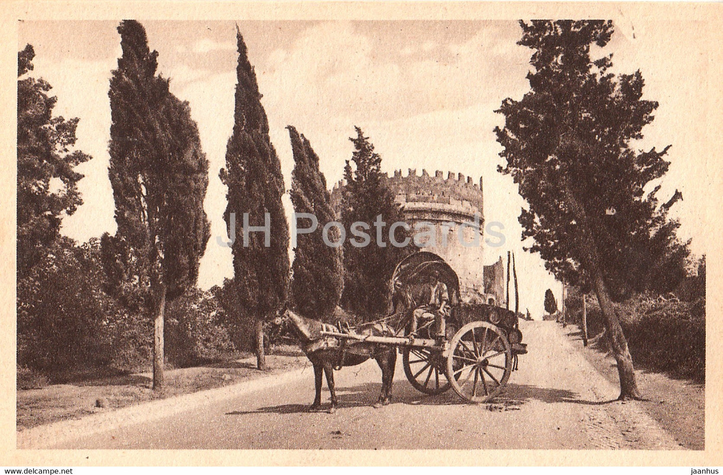 Roma - Rome - Tomb of Cecilia Metella - horse carriage - old postcard - Italy - unused - JH Postcards