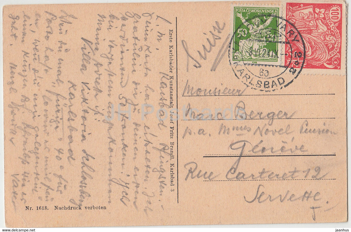 Karlsbad - Karlsbad - Alte u Neue Wiese - 1618 - alte Postkarte - 1924 - Tschechoslowakei - Tschechische Republik - gebraucht
