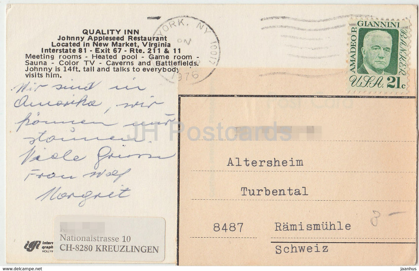 Quality Inn - Johnny Appleseed Restaurant located in New Market - Virginia - 1976 - USA - used