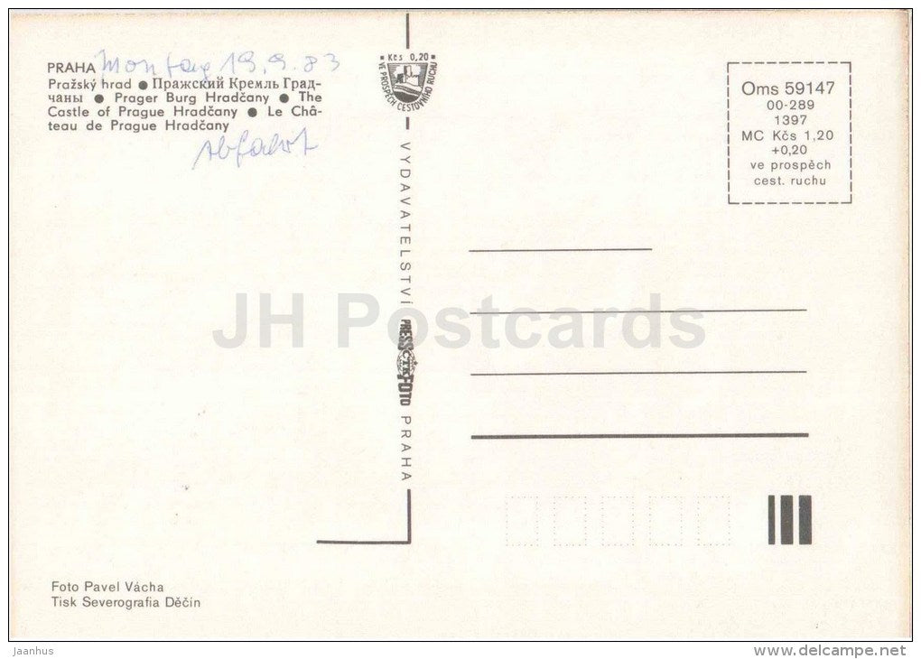 The castle of Prague Hradcany - Praha - Prague - Czechoslovakia - Czech - used 1983 - JH Postcards