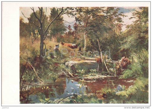 painting by I. Shishkin - Landscape with small Bridge - russian art - unused - JH Postcards