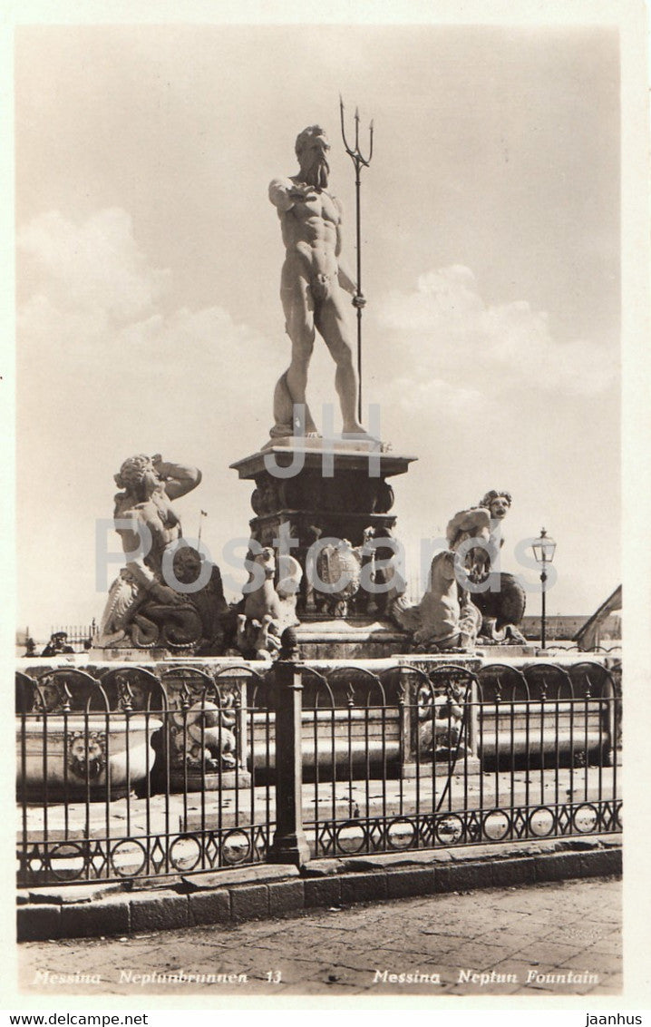 Messina - Neptunbrunnen - Neptun fountain - 13 - old postcard - Italy - unused - JH Postcards