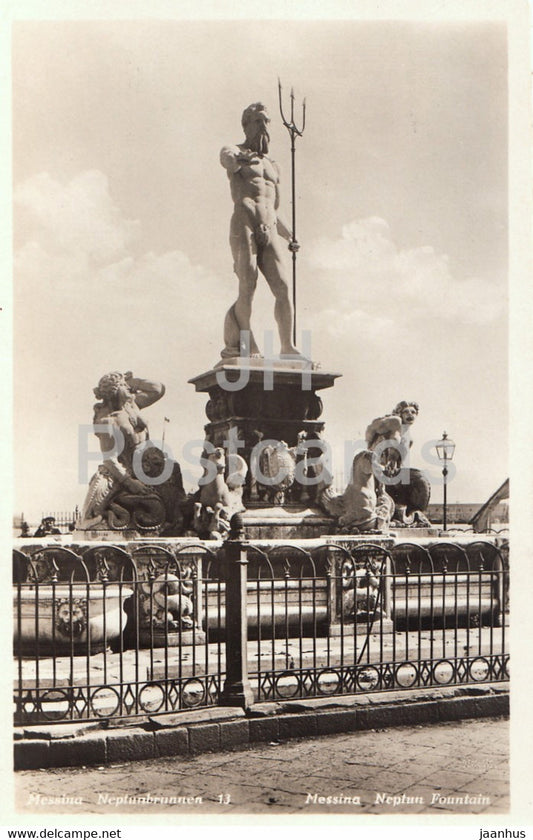 Messina - Neptunbrunnen - Neptun fountain - 13 - old postcard - Italy - unused - JH Postcards