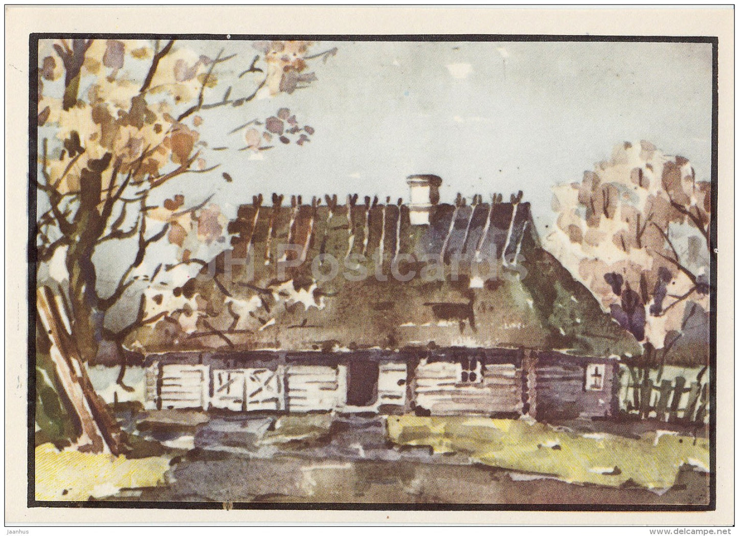 illustration by K. Tihase - Cottager residential - Kadrina - Estonian farm buildings - 1974 - Estonia USSR - unused - JH Postcards