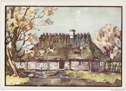 illustration by K. Tihase - Cottager residential - Kadrina - Estonian farm buildings - 1974 - Estonia USSR - unused - JH Postcards